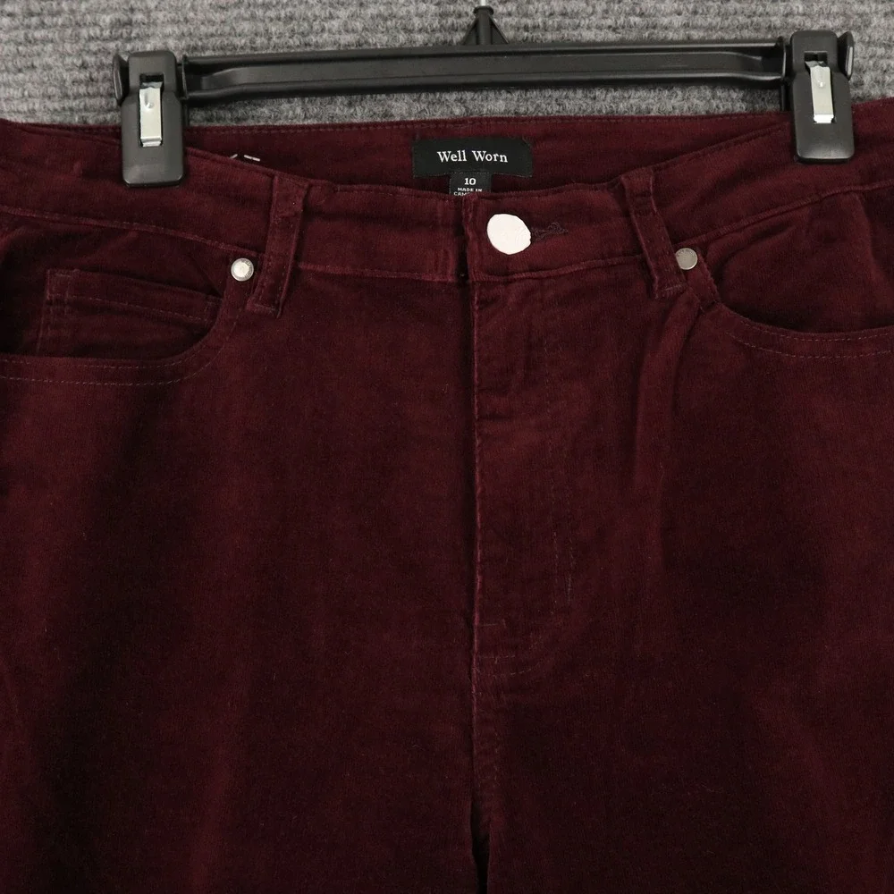Well Worn Corduroy Pants Womens 10 Burgundy Red Straight Leg Stretch Casual Soft